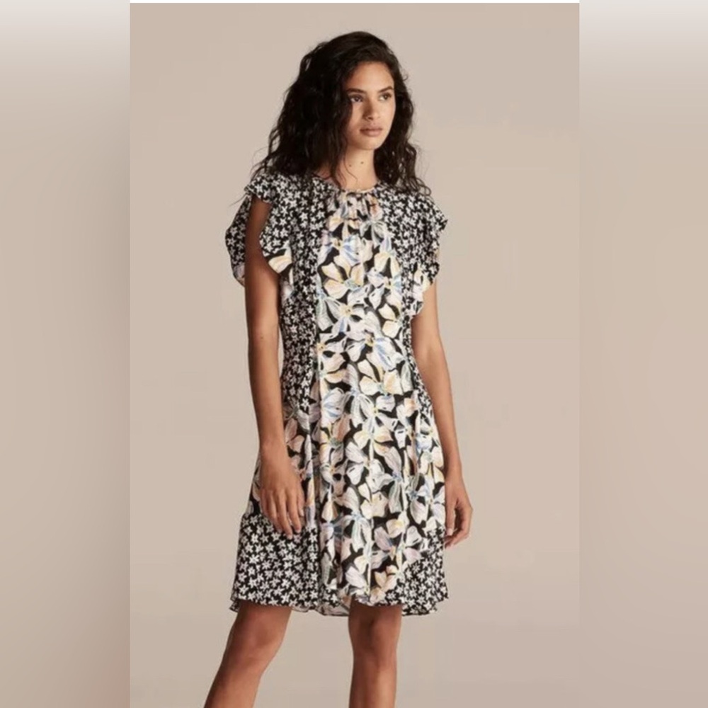 Rebecca Taylor Bow Fleur Mixed Print Short Dress | Size 6